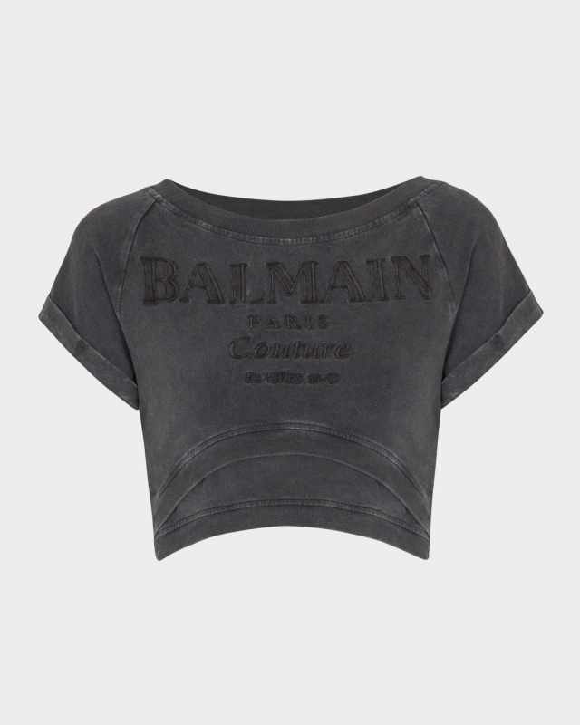 Logo Embroidered Double Hem Crop T-Shirt